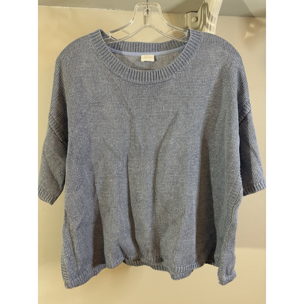POETRY Light Blue Linen Short Sleeve Sweater 8 M Boxy